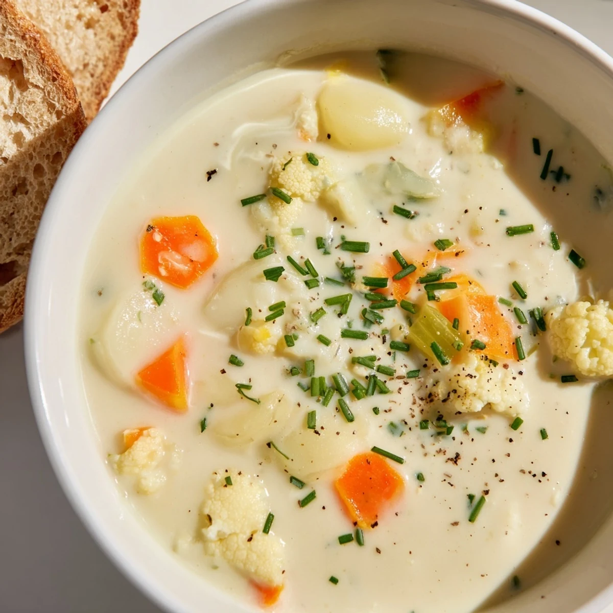 Creamy Supper Soup simmering in a pot, featuring tender broccoli, cauliflower, and potatoes in a velvety broth.