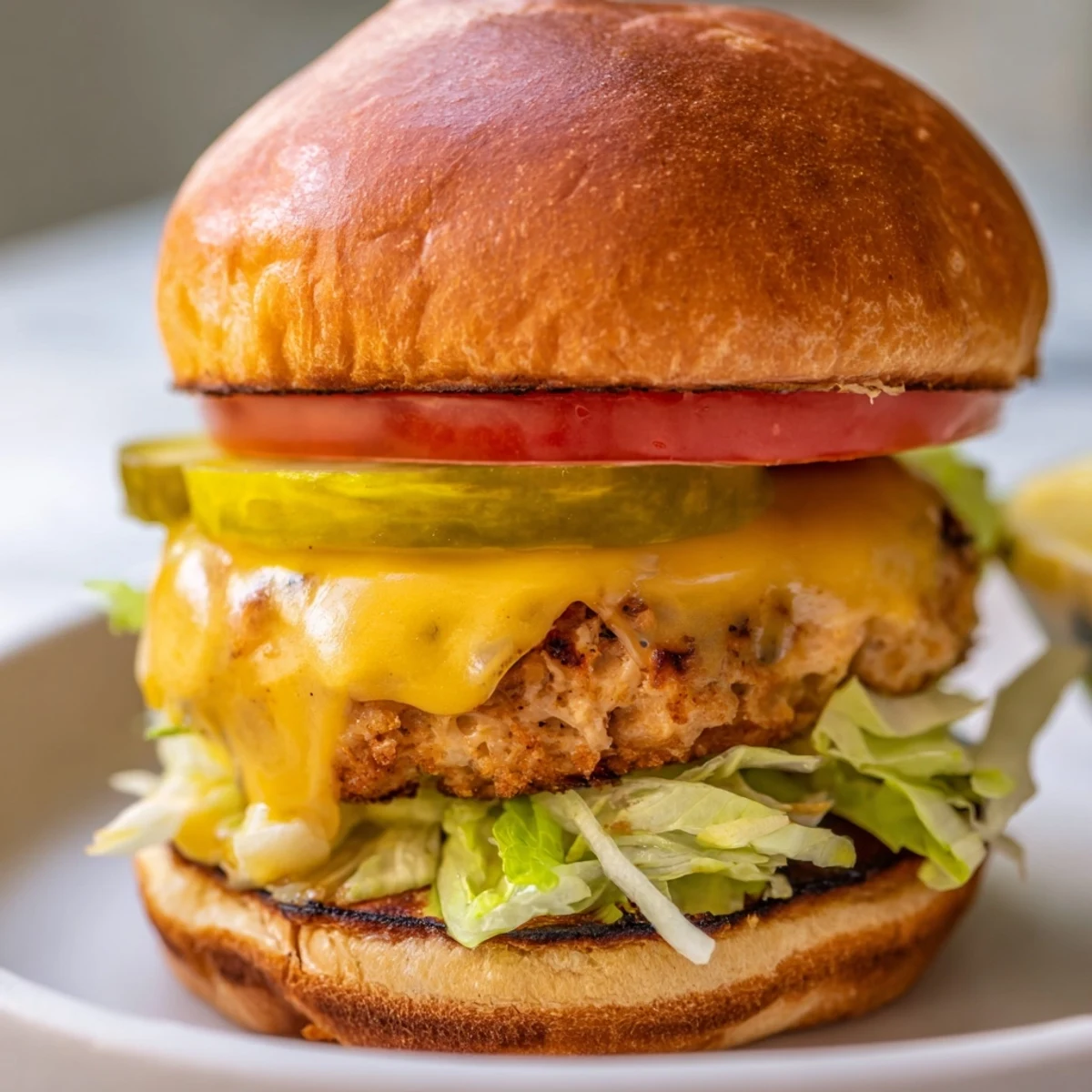 A platter of Tailgate Turkey Burger Sliders with melted cheddar, crisp lettuce, and ripe tomato slices on soft buns.