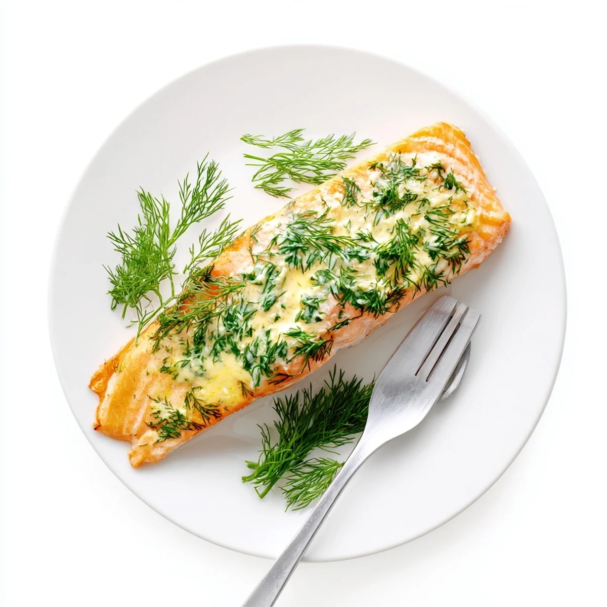 A close-up of tender salmon topped with herbaceous dill butter, ready for a weeknight family dinner.