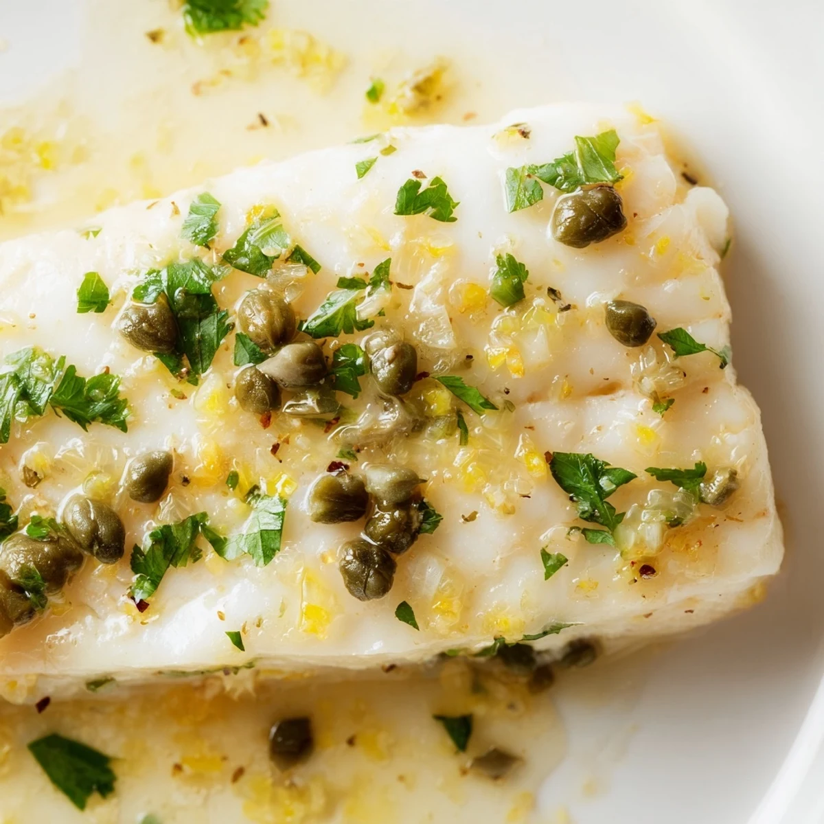 Savory baked haddock with lemon and capers flaking easily, served alongside vibrant green beans for a fresh, gluten-free weeknight dinner.