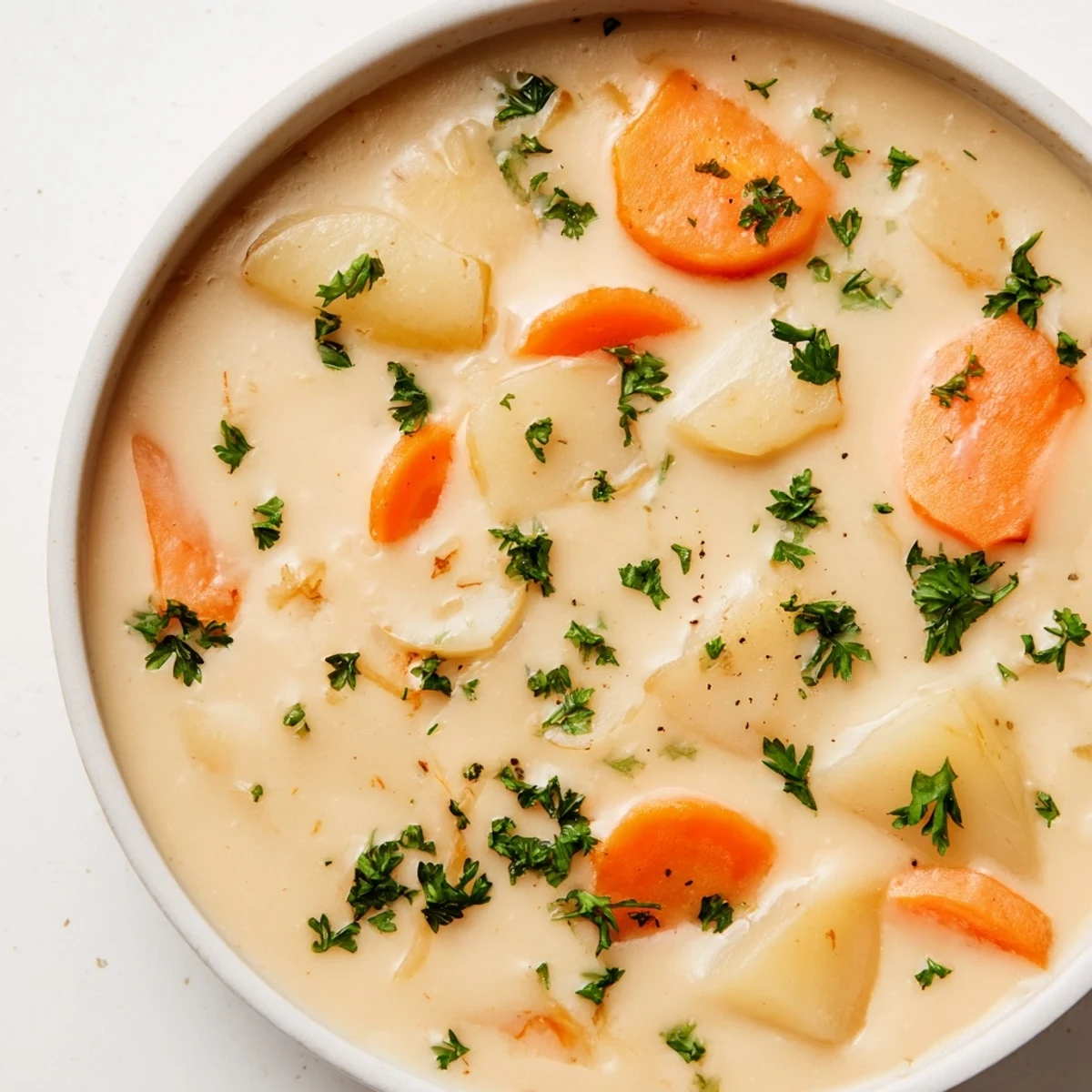 Creamy Irish Root Soup with Carrots and Parsnips in a rustic bowl garnished with parsley.