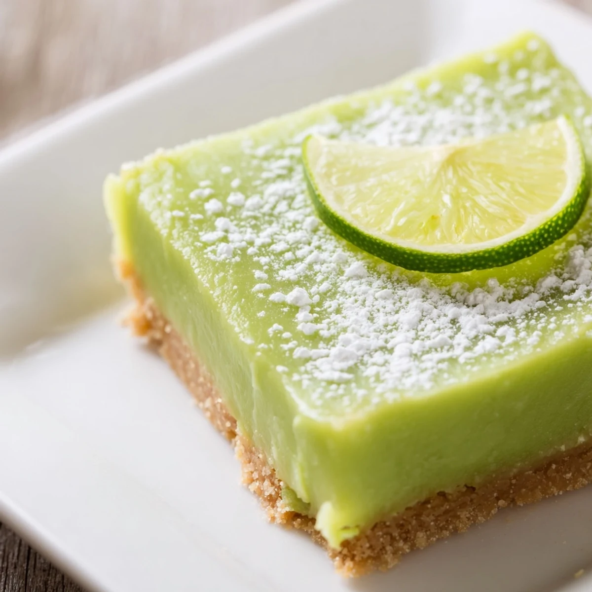 Vibrant green St. Patrick's Day lime bars with a golden graham cracker crust and a tangy, sweet filling, ready to serve chilled.