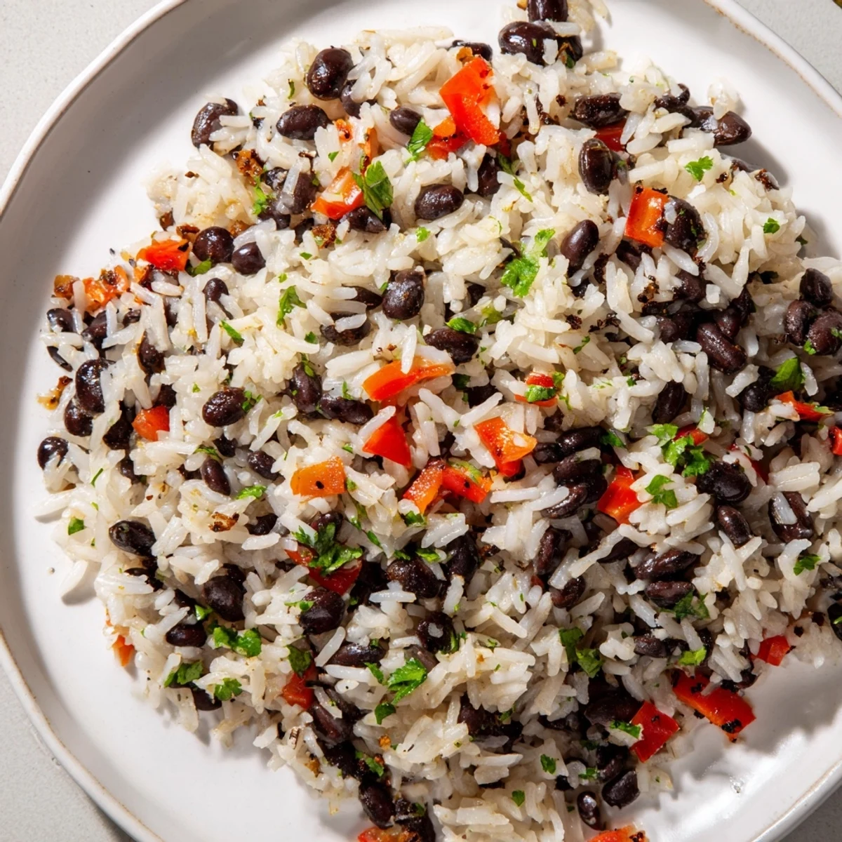Steaming Rice and Beans with Spices in a rustic pot, showcasing tender rice simmered with aromatic cumin, smoked paprika, and hearty beans for a comforting meal.