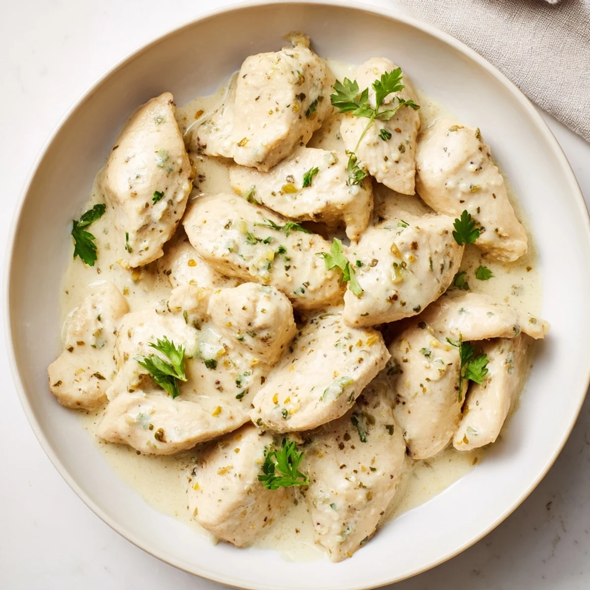 Tender golden chicken in a luscious garlic Boursin Chicken sauce, ready to serve with mashed potatoes.