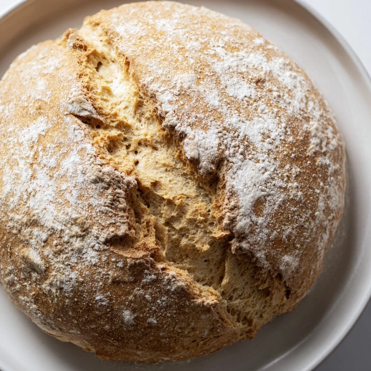 Homemade Authentic 4-Ingredient Irish Soda Bread served warm with a pat of butter on a rustic plate.