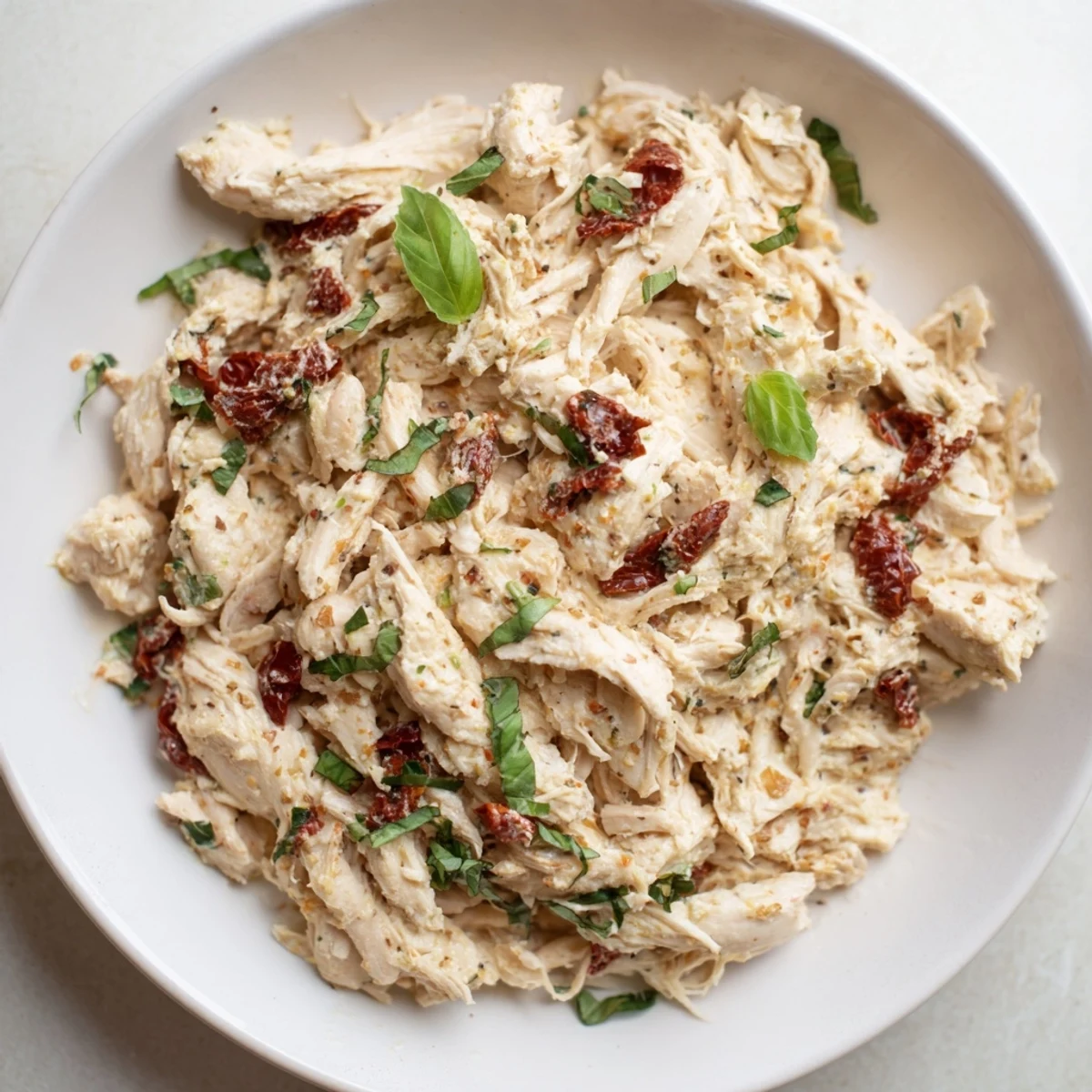 Slow cooker Marry Me High Protein Crockpot Chicken in creamy parmesan sauce with sun-dried tomatoes, served over fluffy quinoa.