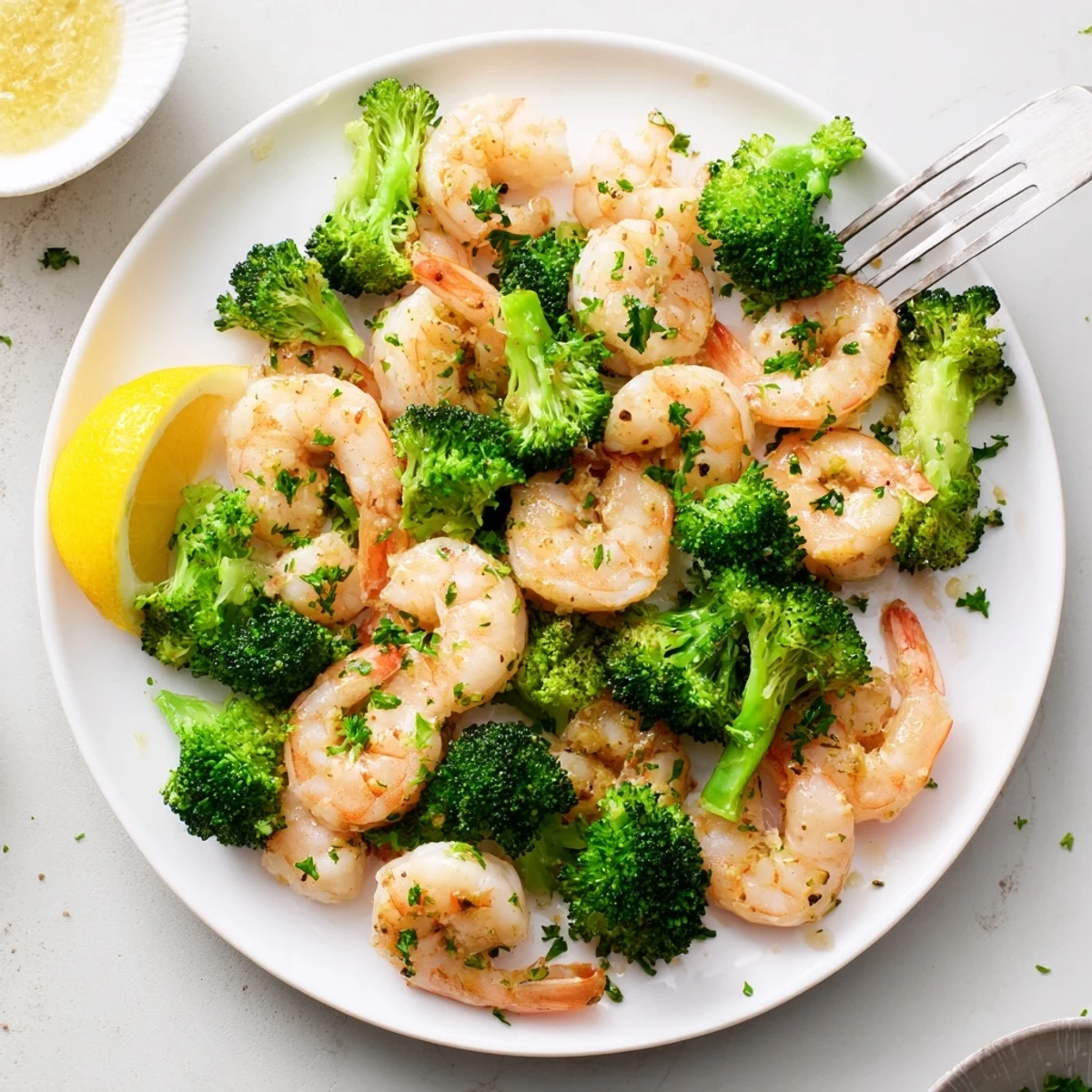 A vibrant dinner plate of honey garlic butter shrimp and broccoli served over fluffy rice, ready to enjoy.