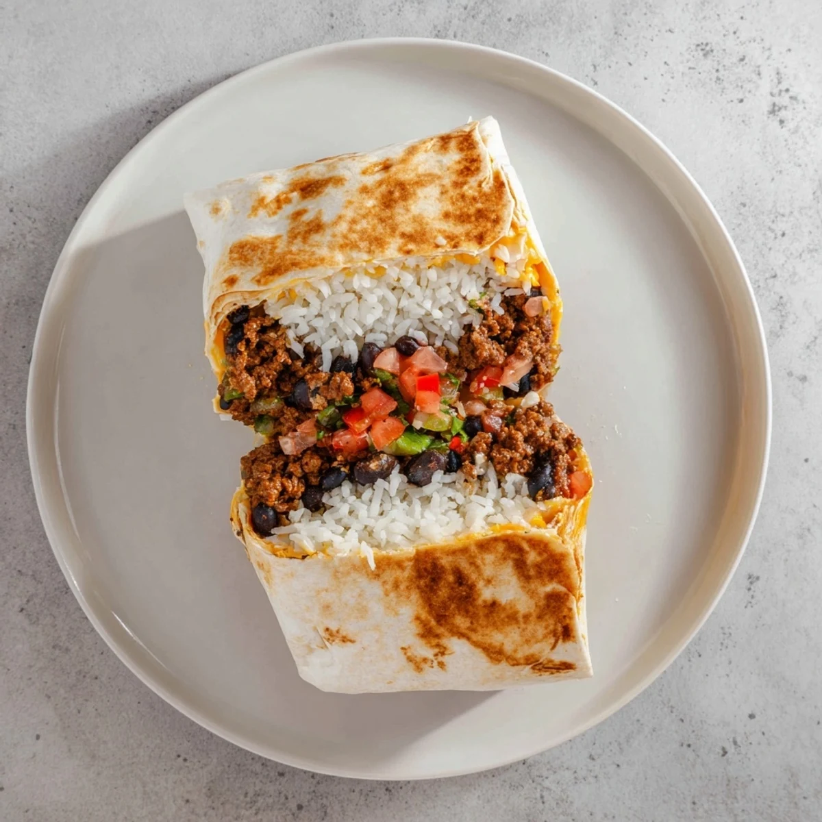 Buttered and grilled to perfection grilled cheese burrito showcasing oozing melted cheddar and Monterey Jack cheese