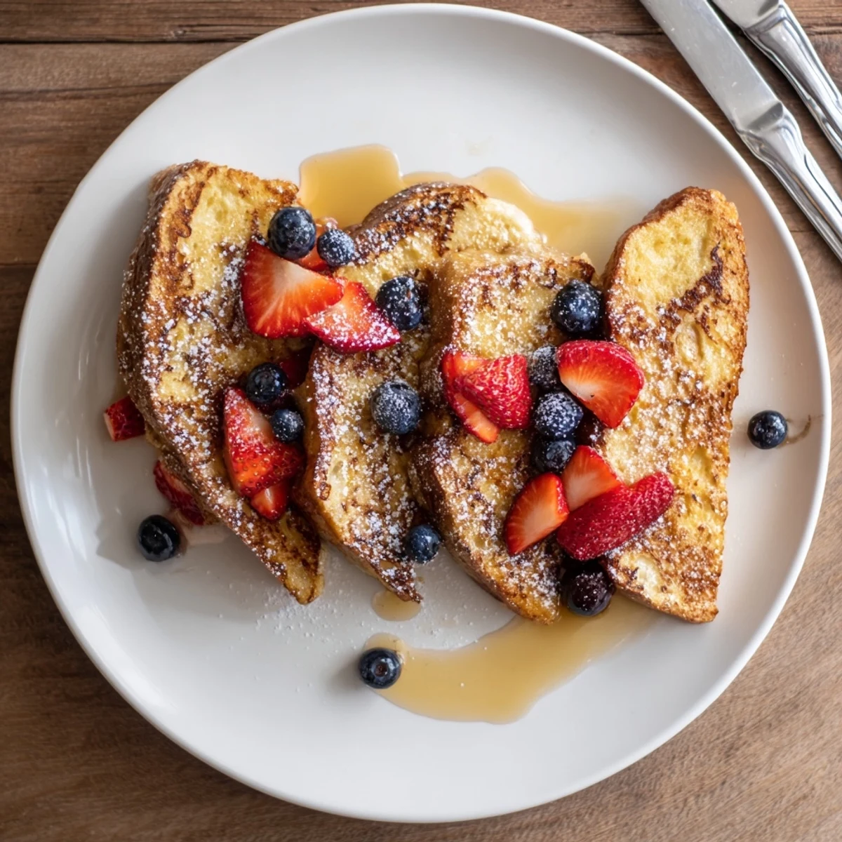 Cinnamon-spiced vegan French toast stacked high with sliced bananas for breakfast
