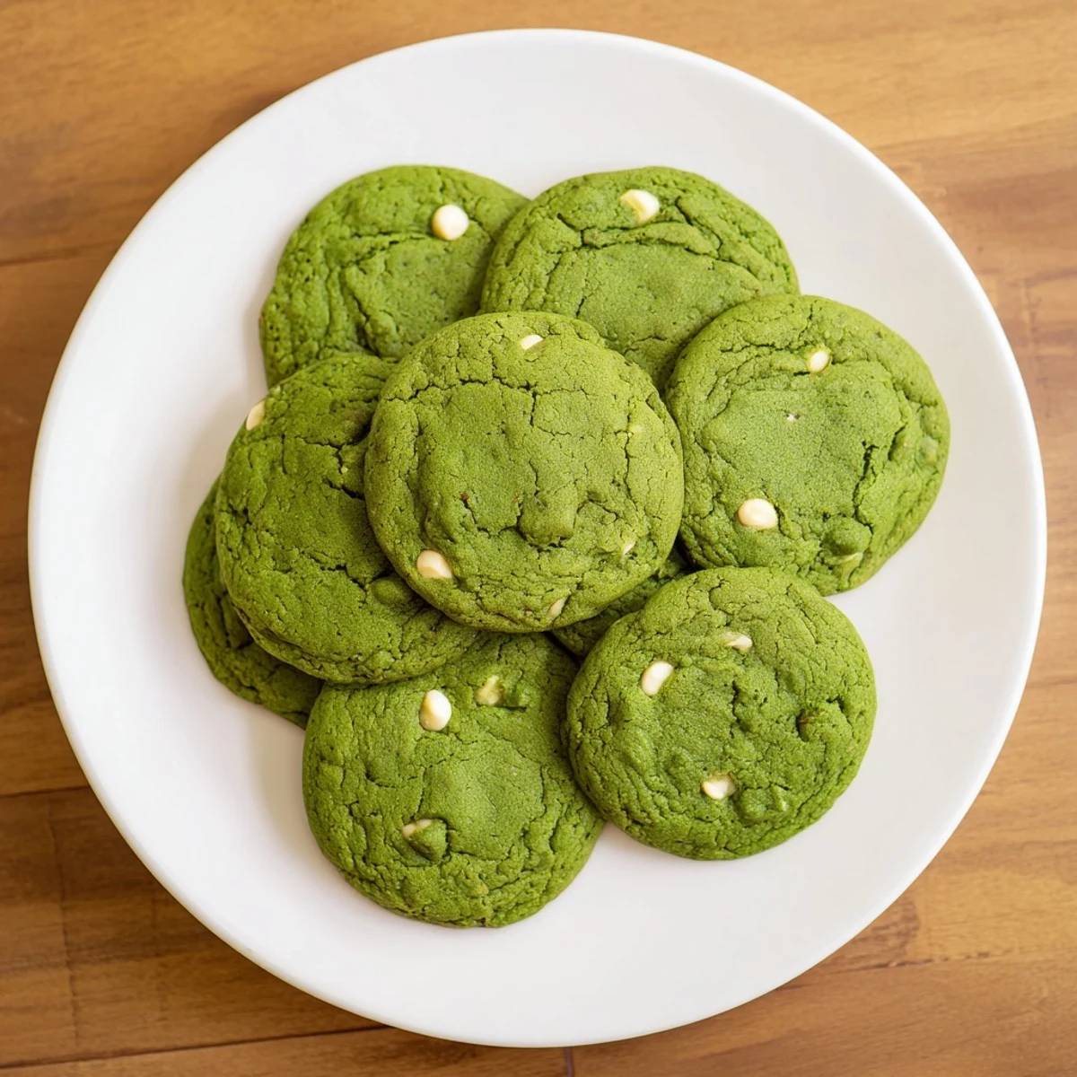 Chewy green velvet cookies with subtle cocoa flavor and melty white chocolate chunks