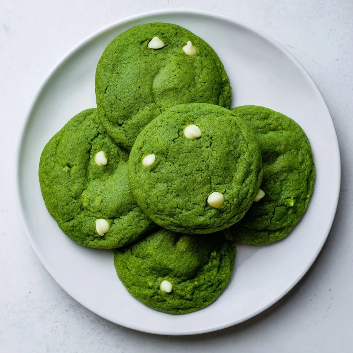 Festive green velvet baked cookies featuring white chips and perfectly crisp edges