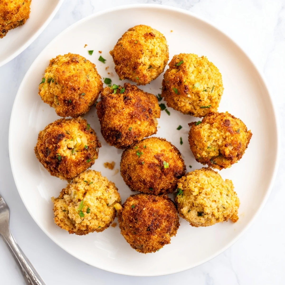 Fried Southern cornbread dressing balls with crunchy panko coating and tender herb filling