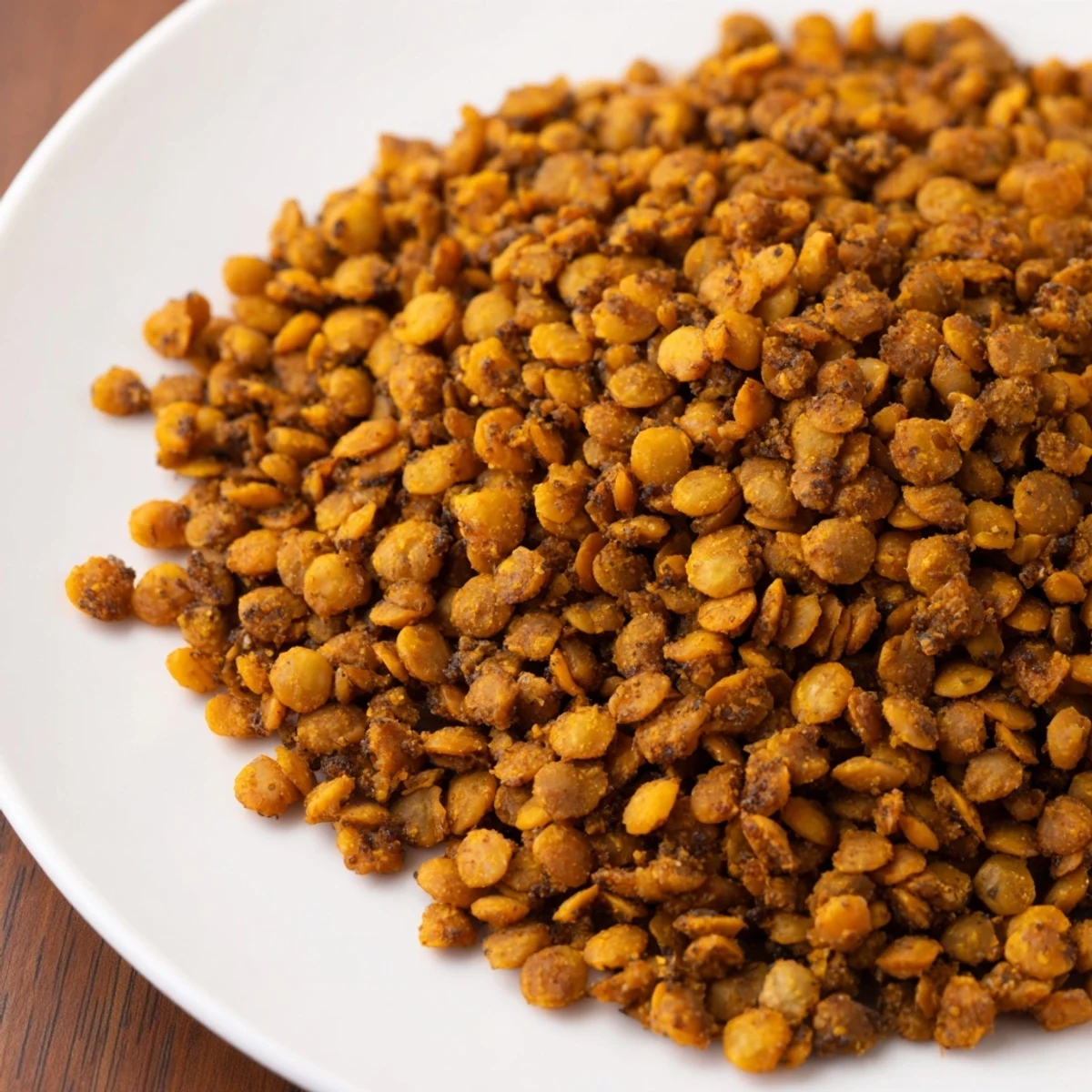 Perfectly crispy roasted lentils sprinkled over fresh green salad for added protein and texture