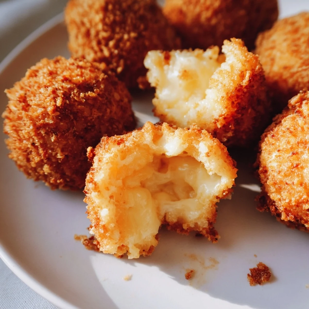 Deep fried mozzarella cheese balls with crunchy panko coating and hot cheese inside