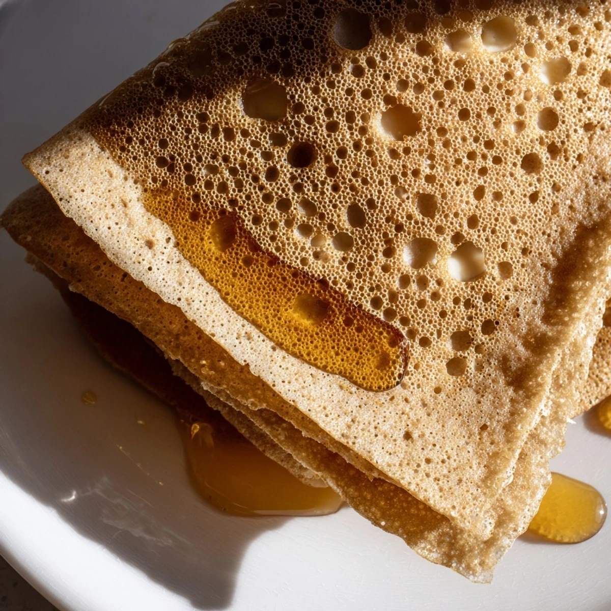 Spongy baghrir with honeycomb texture served warm for a traditional Moroccan breakfast
