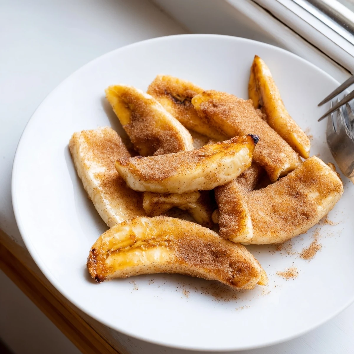 Golden pan fried cinnamon bananas caramelized to perfection in a skillet with melted butter