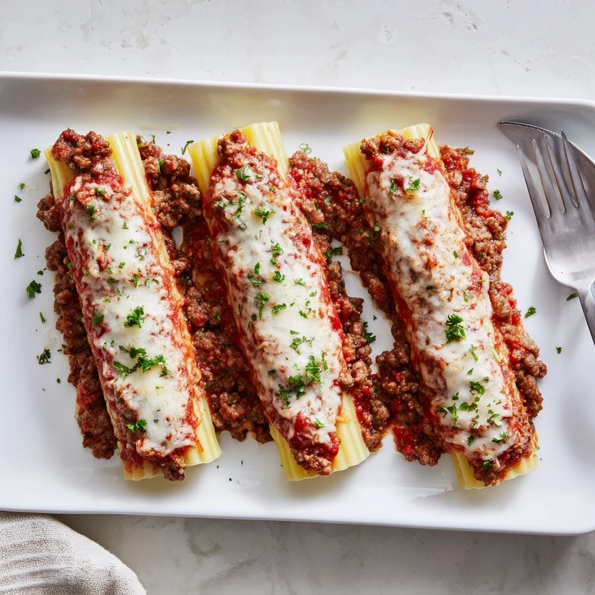 Tender pasta shells stuffed with creamy ricotta filling and rich homemade tomato meat sauce