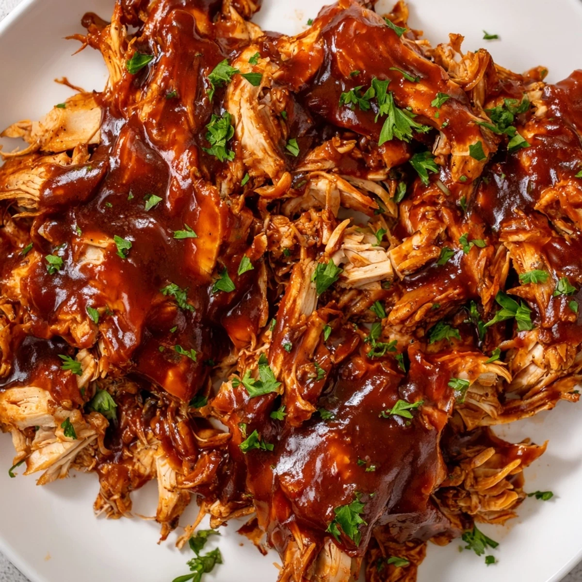 Savory Sweet Baby Ray's Crockpot Chicken shredded and coated in glossy, tangy homemade BBQ glaze