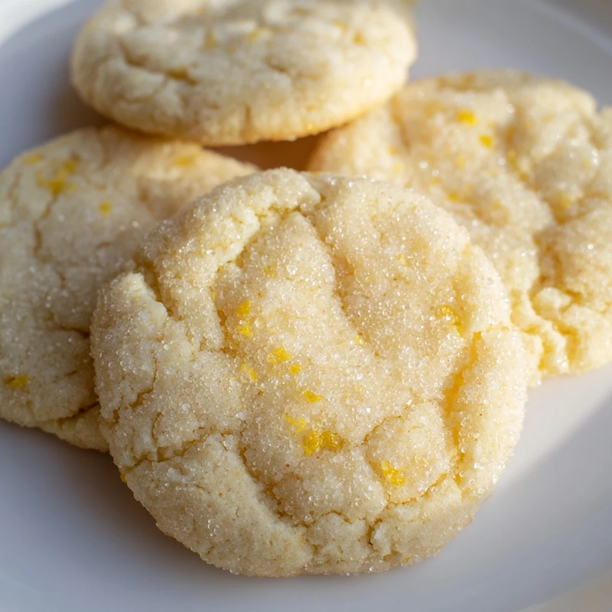 Golden lemon sugar cookies with sparkly sugar coating on a rustic baking sheet