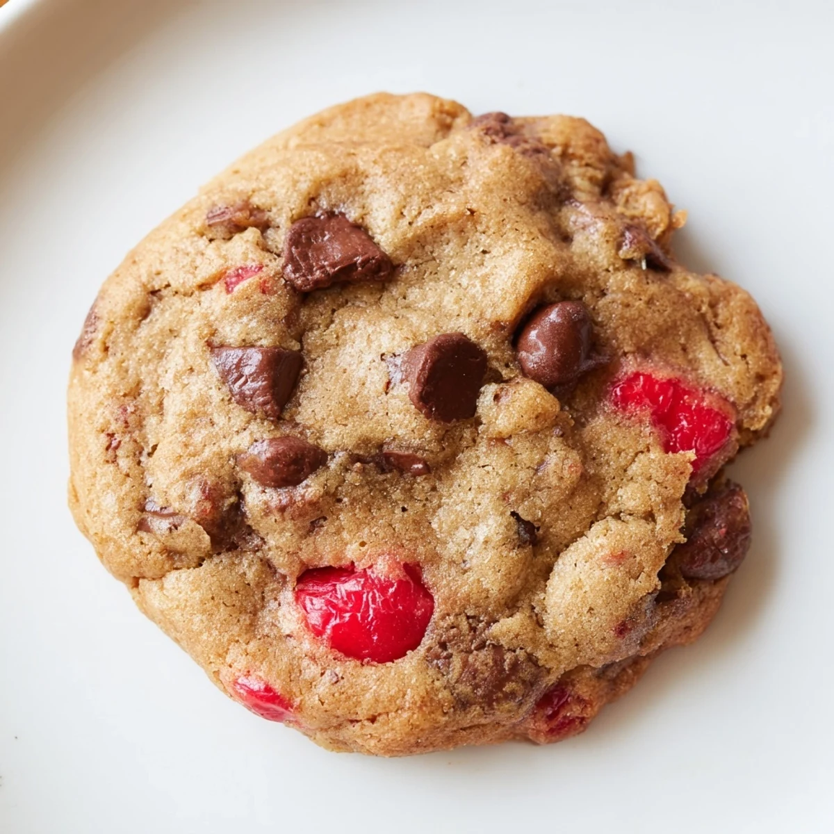 Soft maraschino cherry chocolate chip cookies with vibrant red cherry pieces and melted chocolate