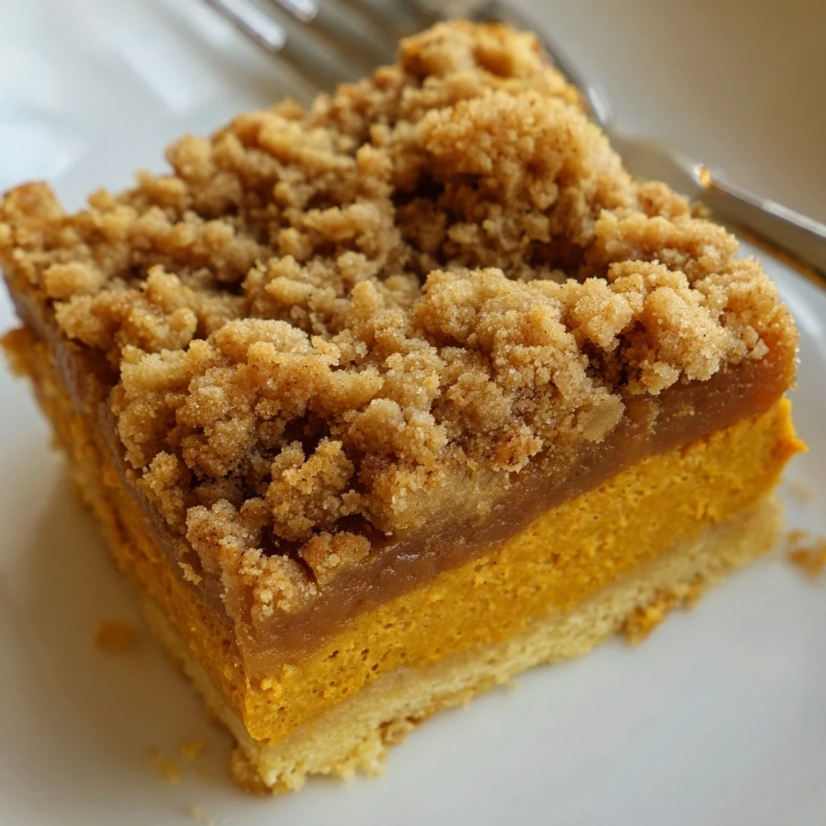 Warm brown sugar maple pumpkin butter bars sliced into squares and dusted with flaky sea salt