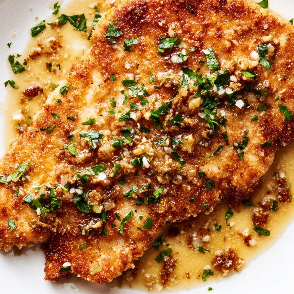 Golden lemon garlic butter chicken draped in a glossy citrus sauce with fresh parsley