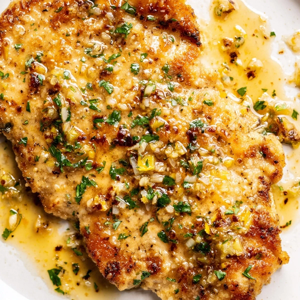Tender pan-seared lemon garlic butter chicken nestled in a rich garlic lemon skillet sauce