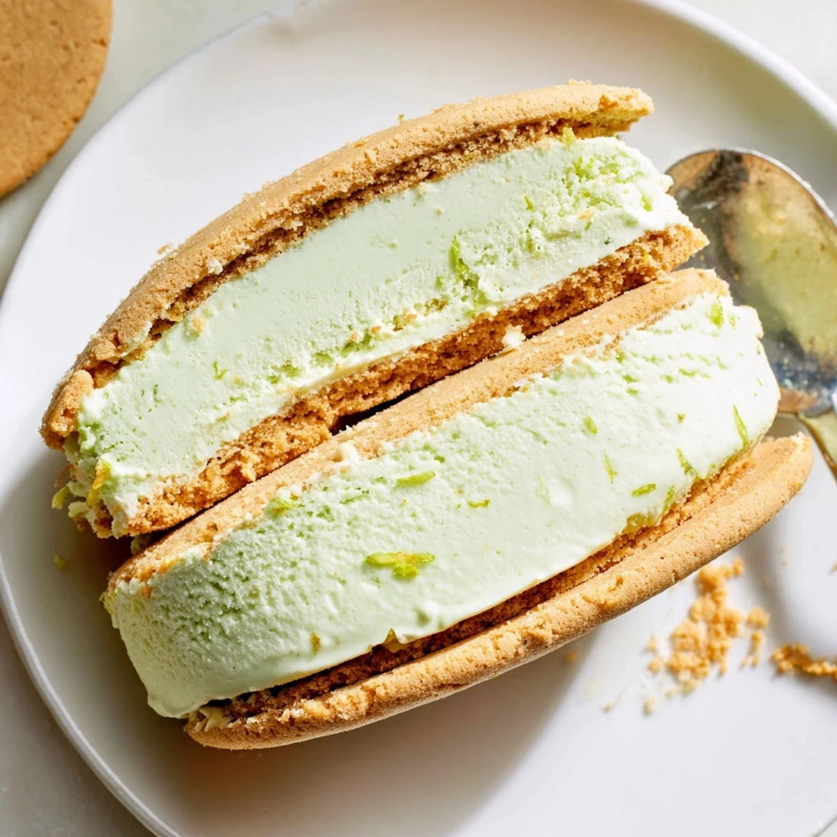 Handheld Key Lime Pie Ice Cream Sandwiches rolled in crushed crumbs, tangy cool treat