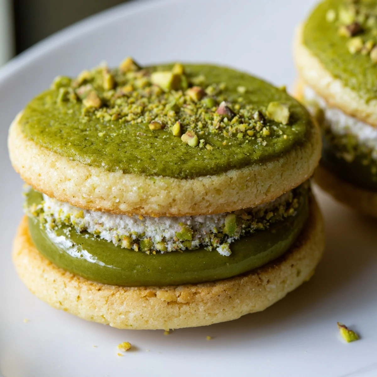 Homemade Pistachio Cream Cookies Recipe, tender crumb, white chocolate pistachio filling