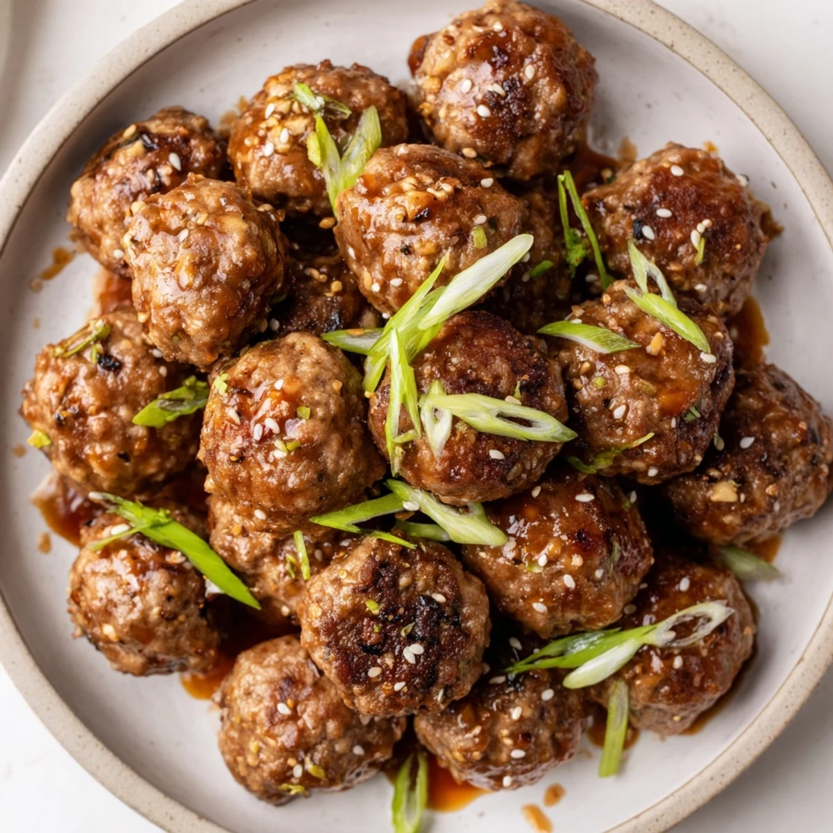 Close-up of Firecracker Meatballs with browned crust, sweet heat dripping, to serve