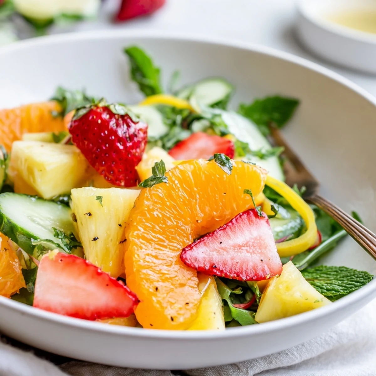 Sunshine Salad with citrus slices and mint, vibrant colors and juicy textures.
