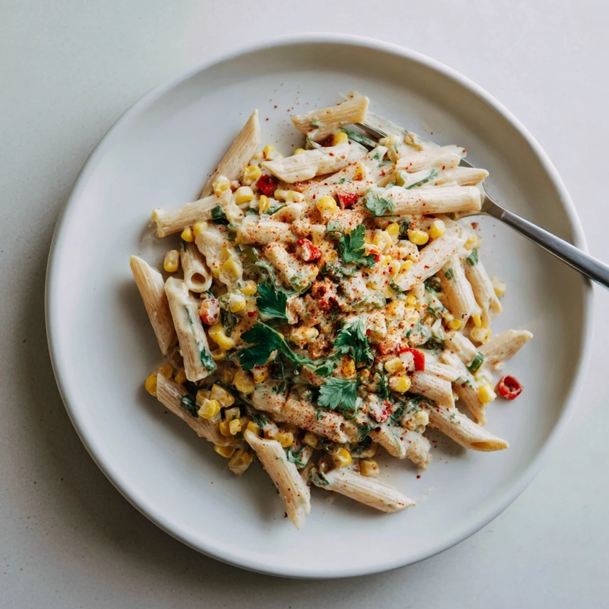 Street Corn Pasta Salad with charred corn, creamy cotija dressing, picnic-ready.