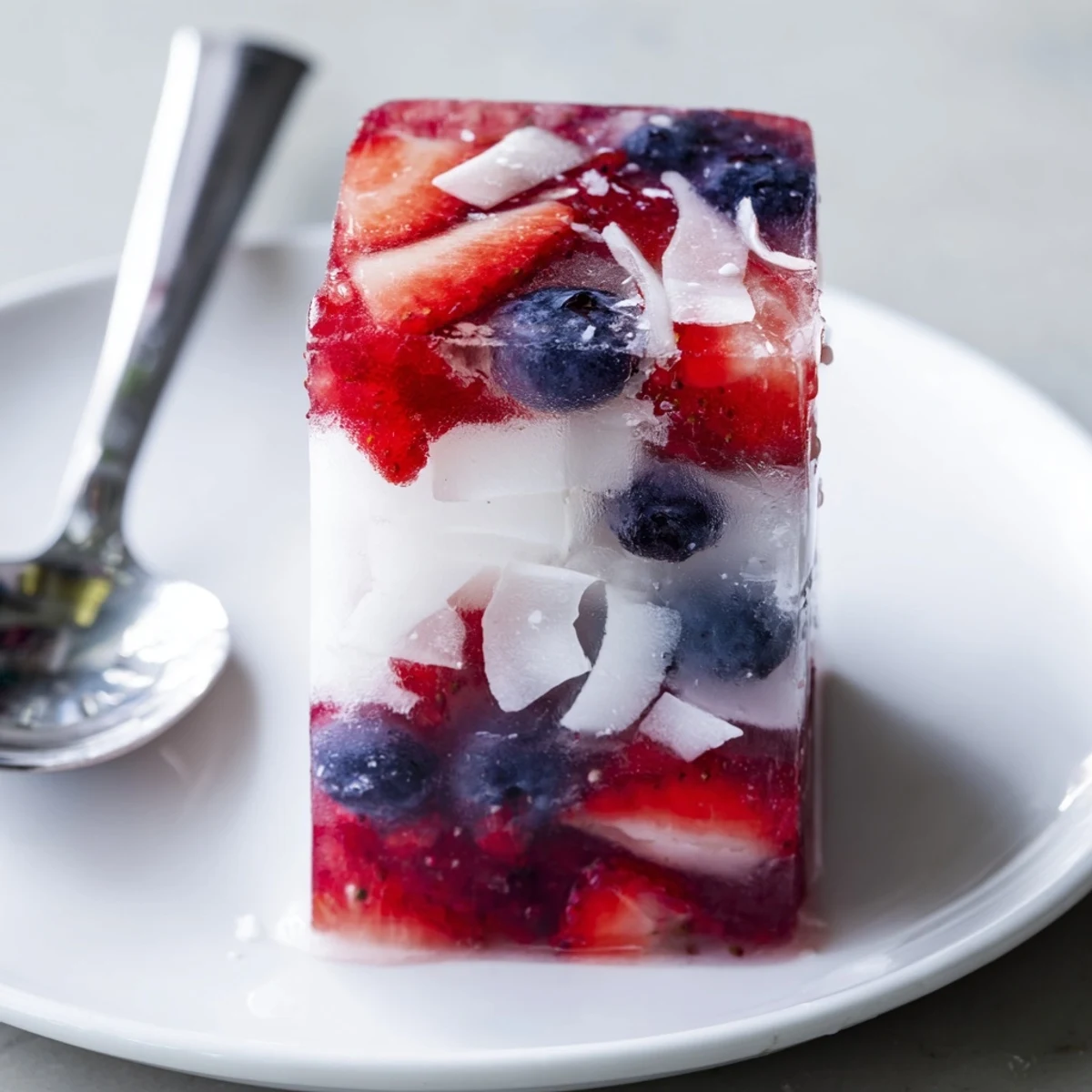 Red White And Blue Ice Cubes Recipe layered coconut and berries, festive for cocktails