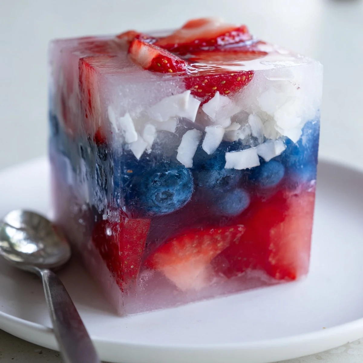 Red White And Blue Ice Cubes Recipe frozen with fresh fruit, perfect for lemonade