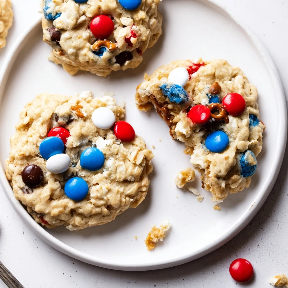 Warm Patriotic Monster Cookies Recipe cooling on rack, golden edges and soft centers