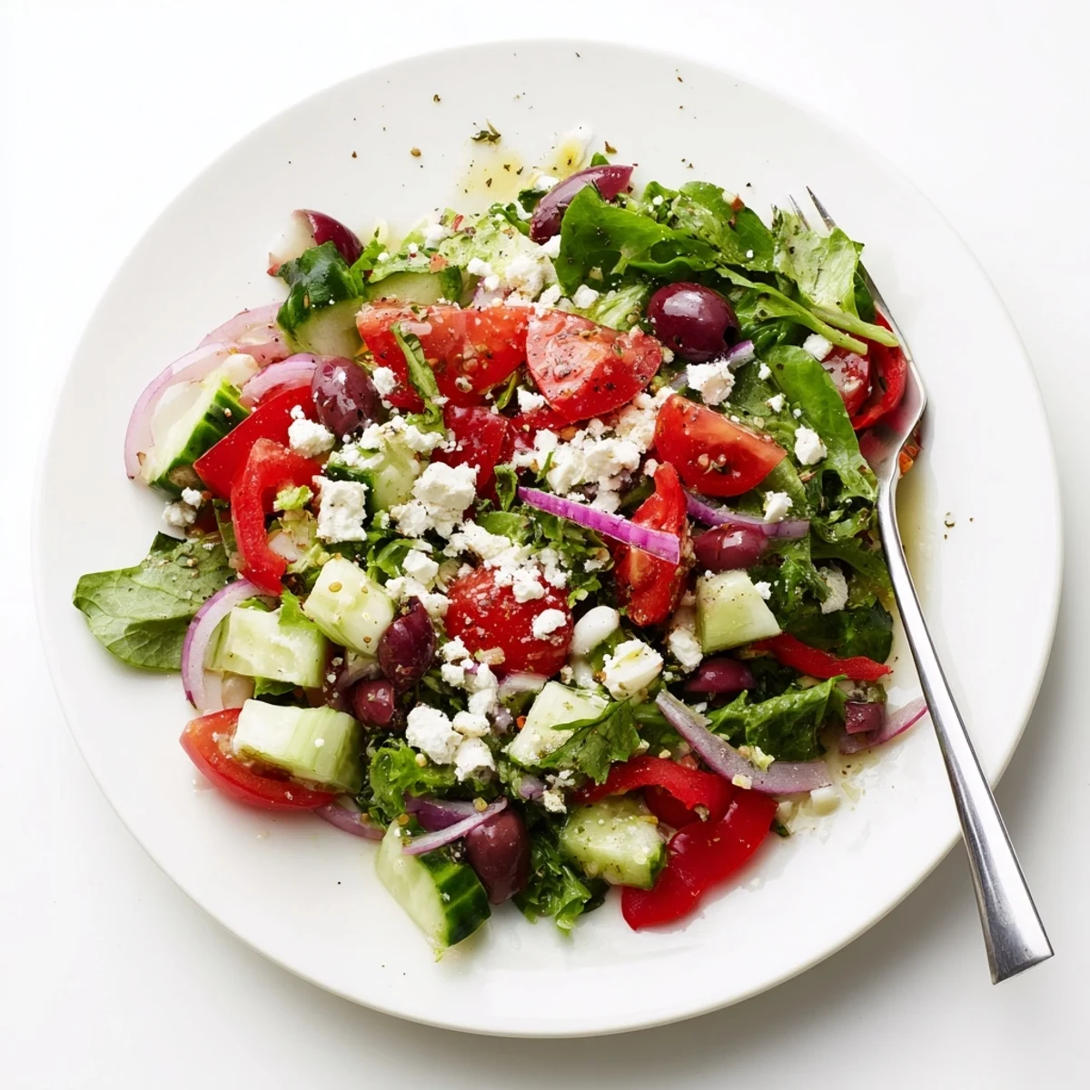 Bright Fresh Salad Recipe featuring cucumber, red pepper, feta, perfect light lunch