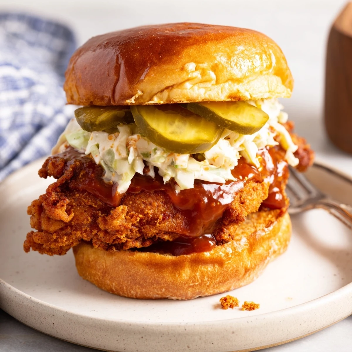 Spicy Nashville Hot Chicken Sandwiches Recipe To Savor, crispy thighs brushed with cayenne oil.