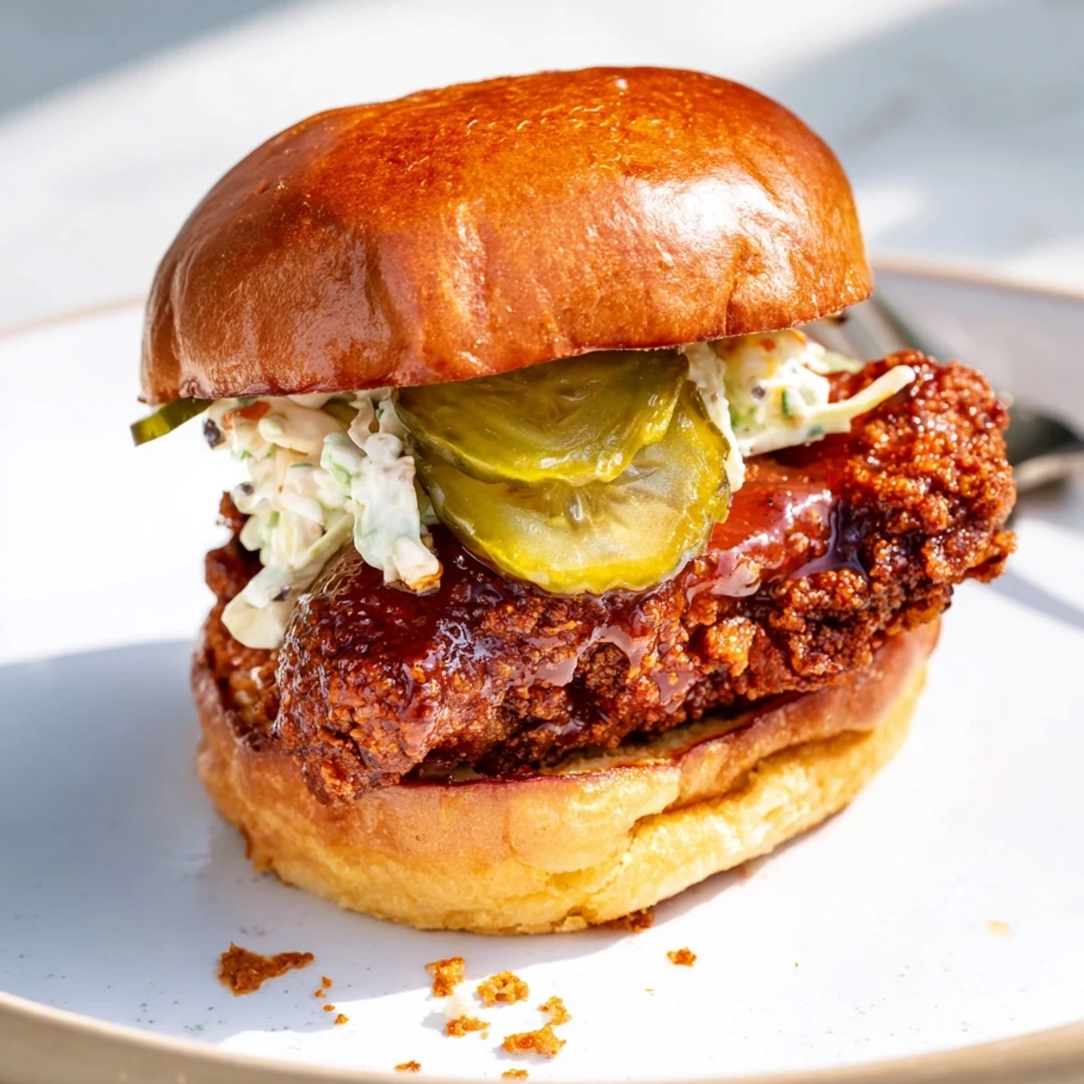 Spicy Nashville Hot Chicken Sandwiches Recipe To Savor on butter-toasted brioche with creamy slaw.