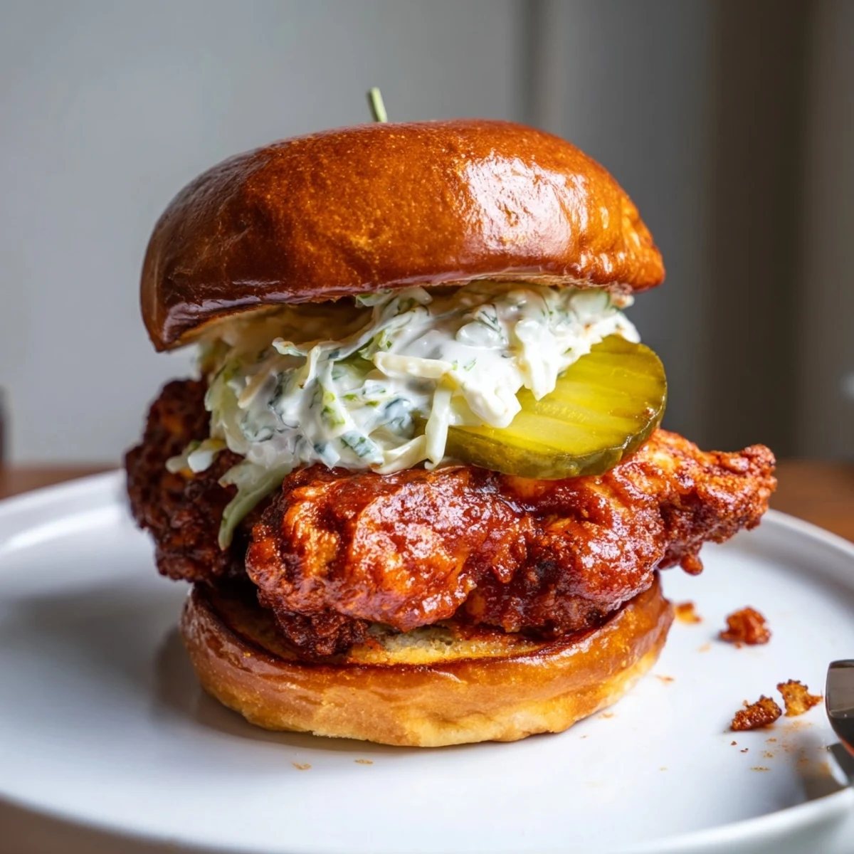 Spicy Nashville Hot Chicken Sandwiches Recipe To Savor served hot with tangy pickle chips.