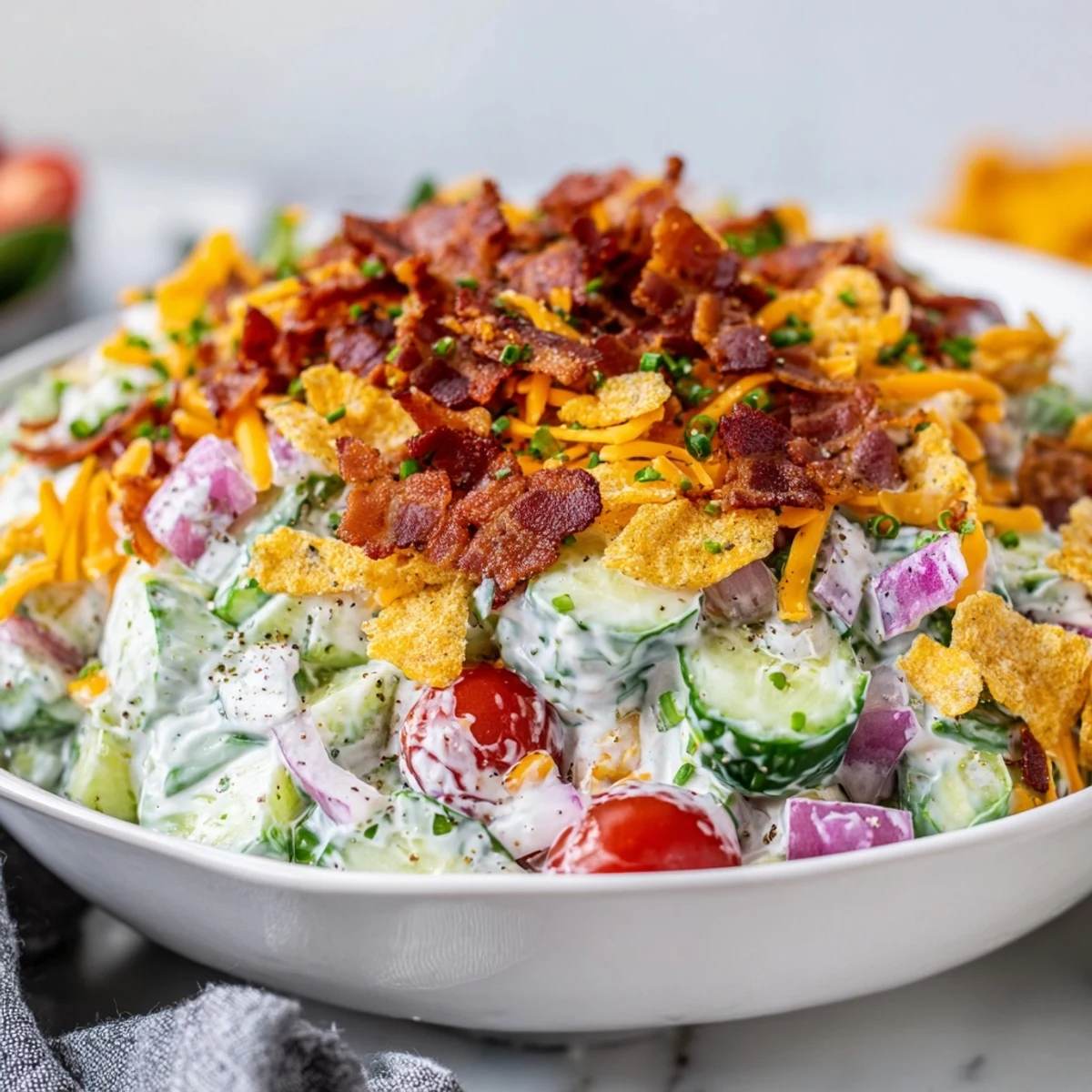 Make-ahead Cucumber Ranch Crack Salad perfect for potlucks, crunchy and tangy.