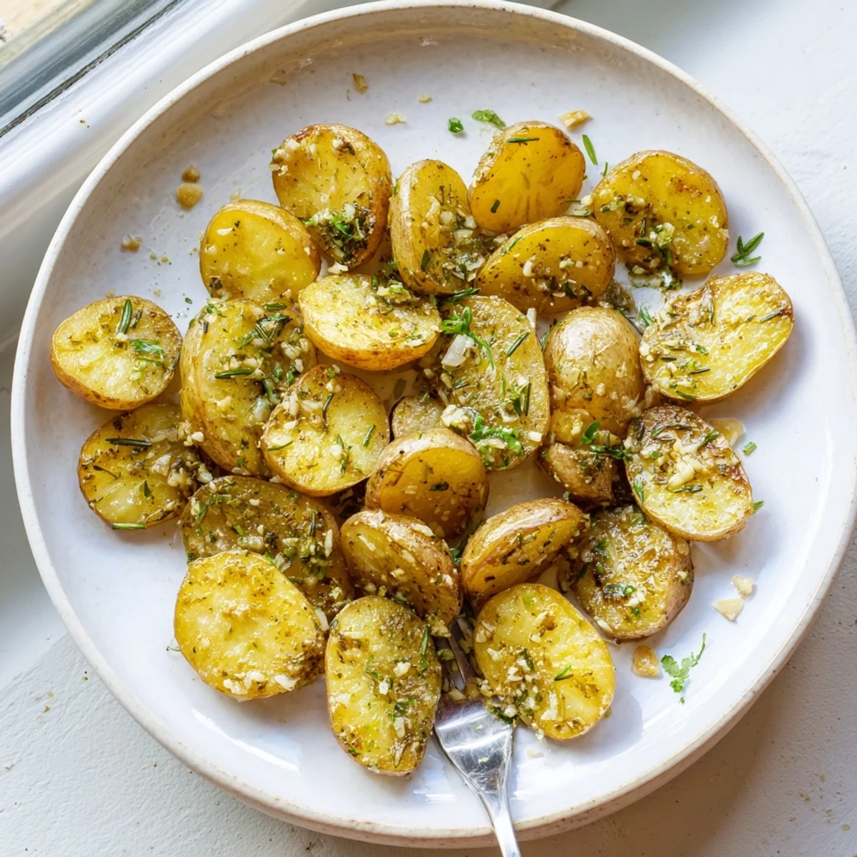 Tender halved radishes tossed with minced garlic and dried thyme, roasted until caramelized and fork-tender