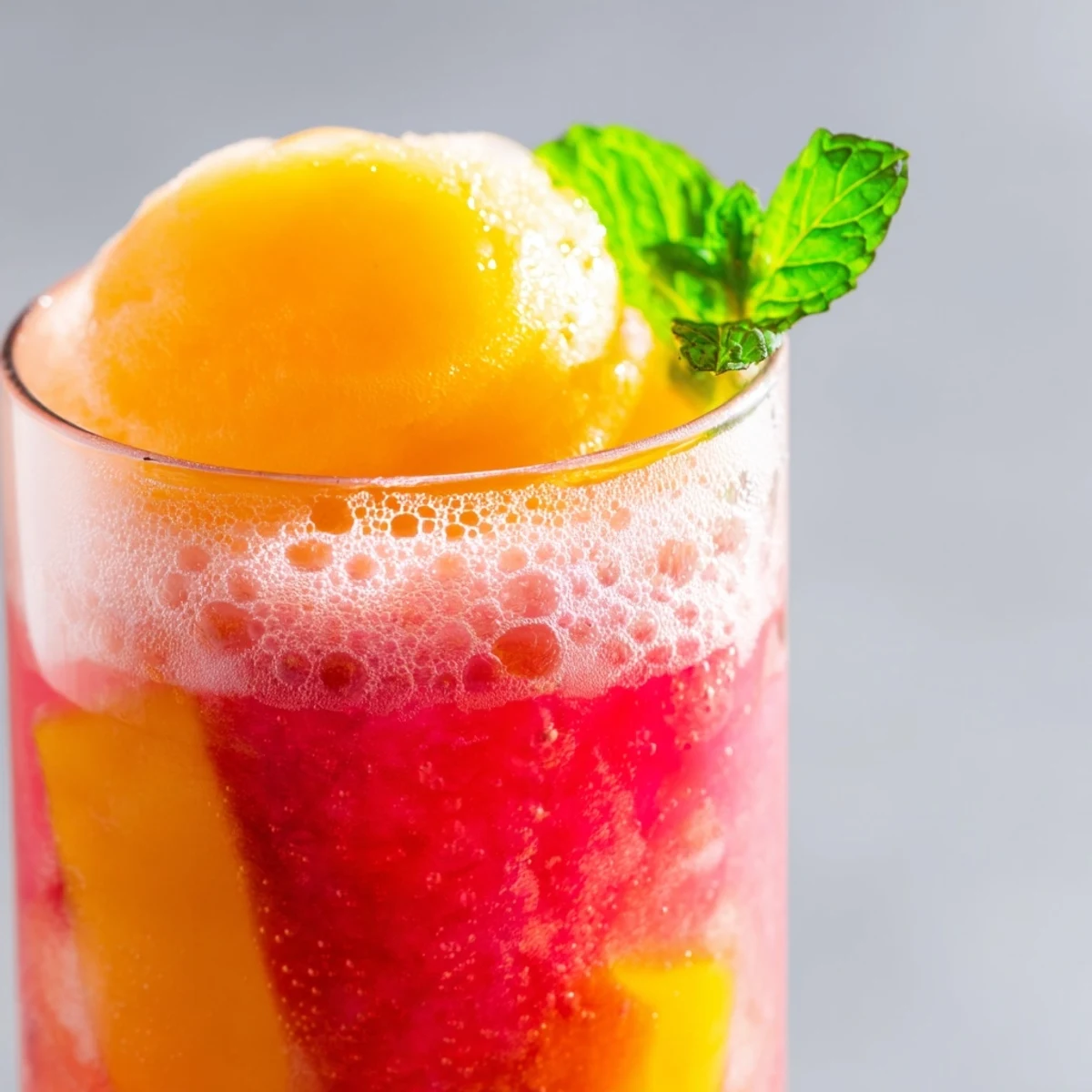 Refreshing watermelon mango floats with creamy vanilla ice cream scoops topped in chilled glasses