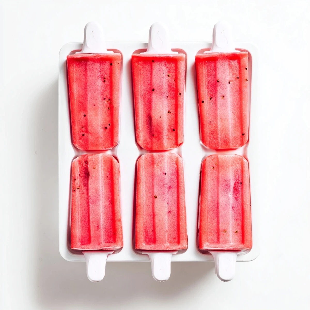 Fresh blended strawberry watermelon popsicles with fruit chunks ready for summer treats