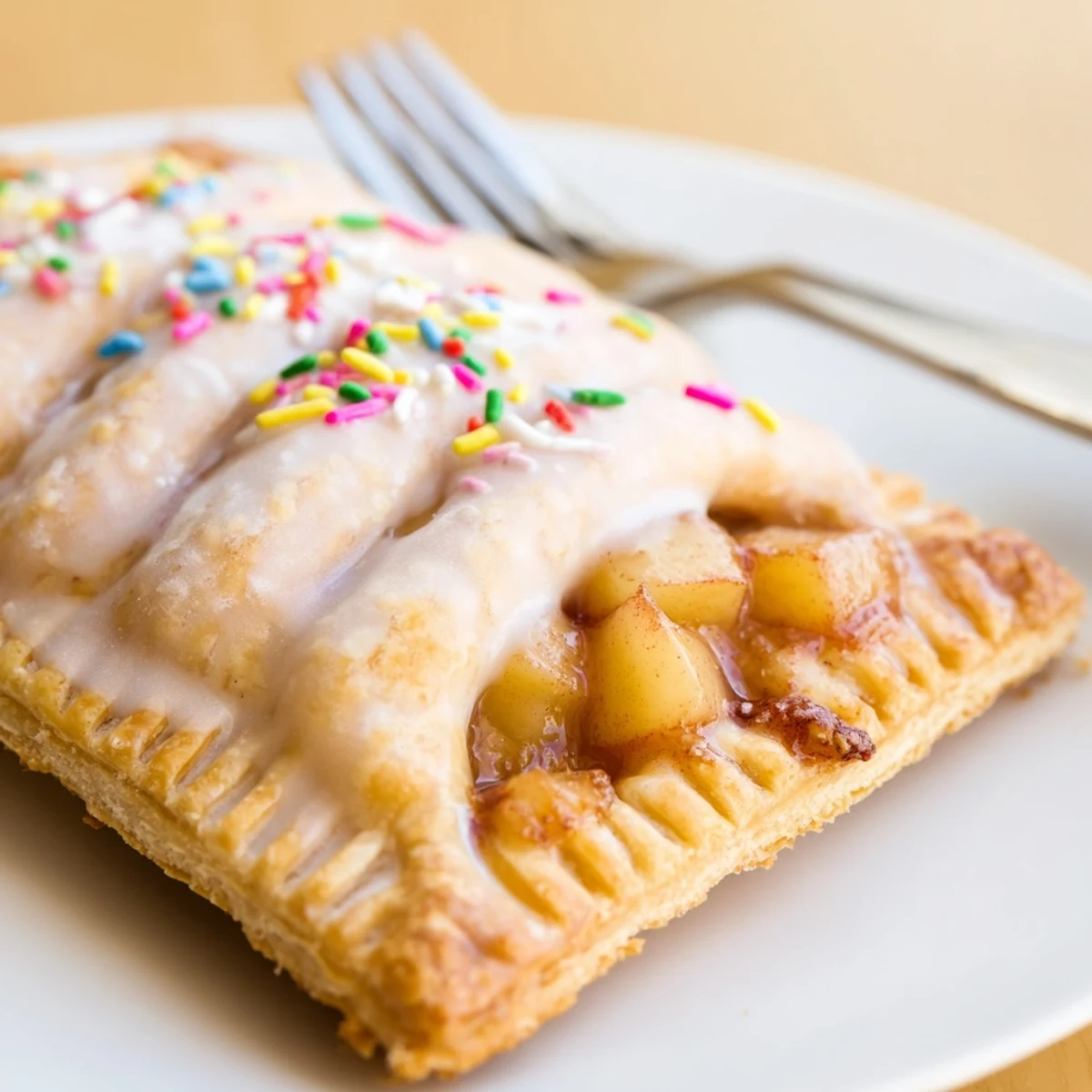 Golden brown Peach Pop Tarts Classic with glossy vanilla glaze and sprinkles