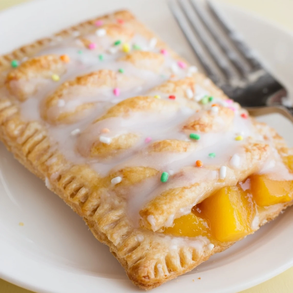 Flaky Peach Pop Tarts Classic oozing warm peach filling on cooling rack