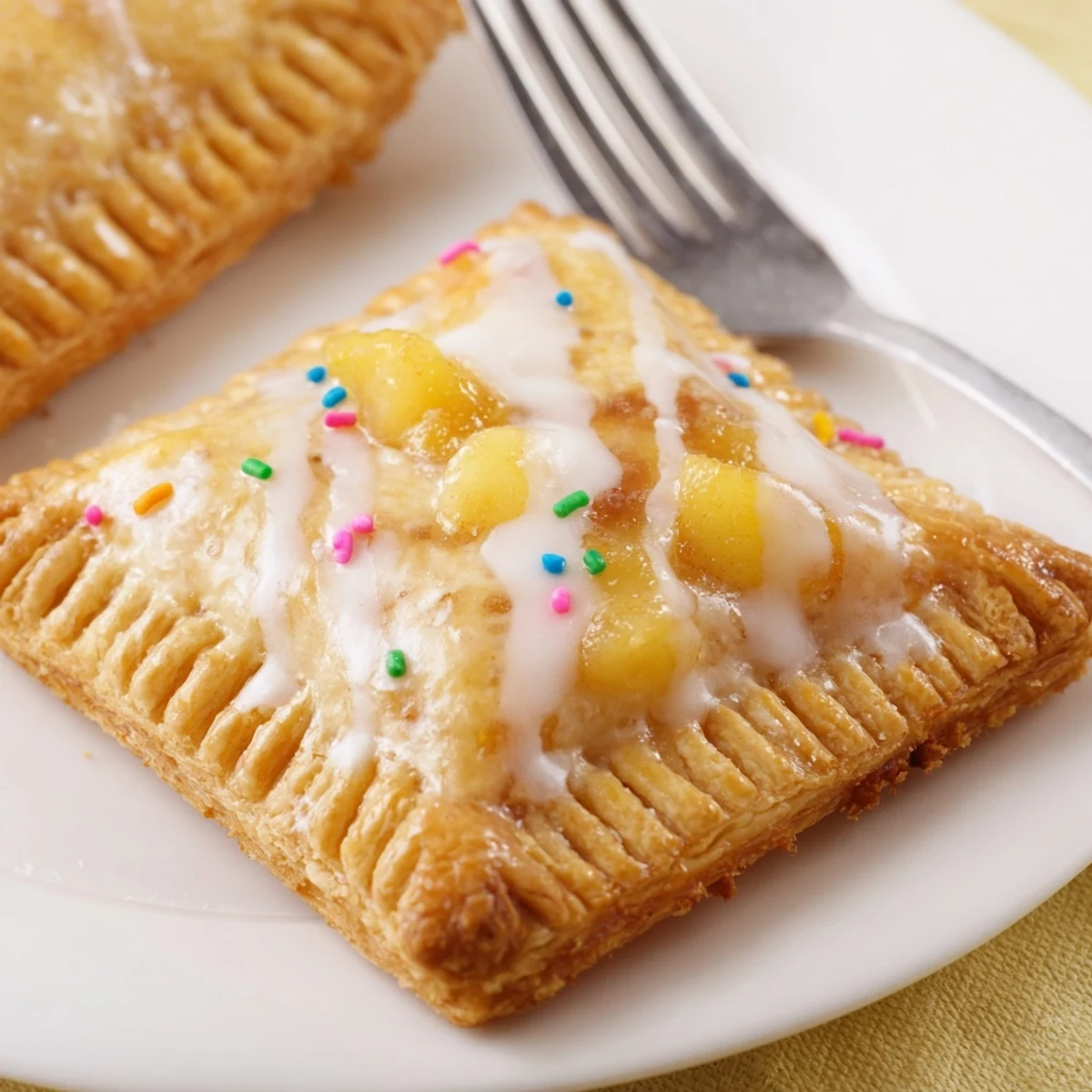 Breakfast ready Peach Pop Tarts Classic served with milk and fresh berries