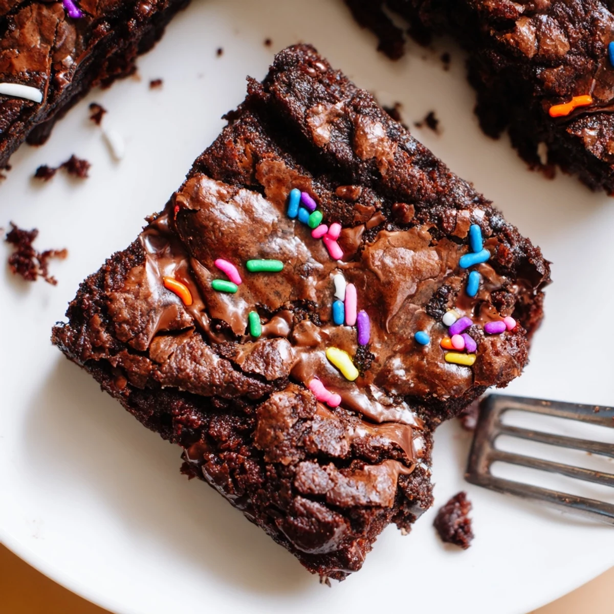 Slice of Sourdough Cosmic Chocolate Brownies served beside cold milk and espresso