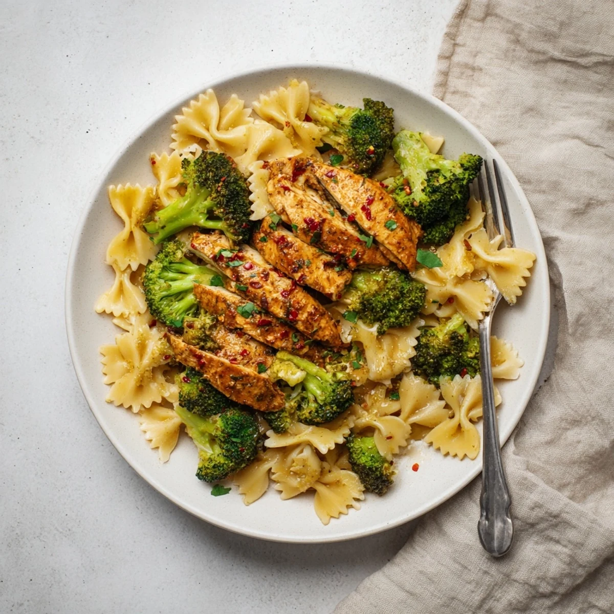 Juicy spice-rubbed chicken breasts topped with melting herb butter alongside bright lemon pasta and tender broccoli