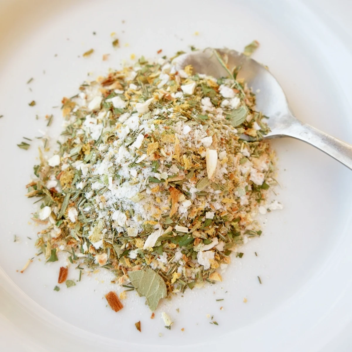 Jar of Dehydrated Tzatziki Seasoning Mix, herb-flecked, bright lemony aroma