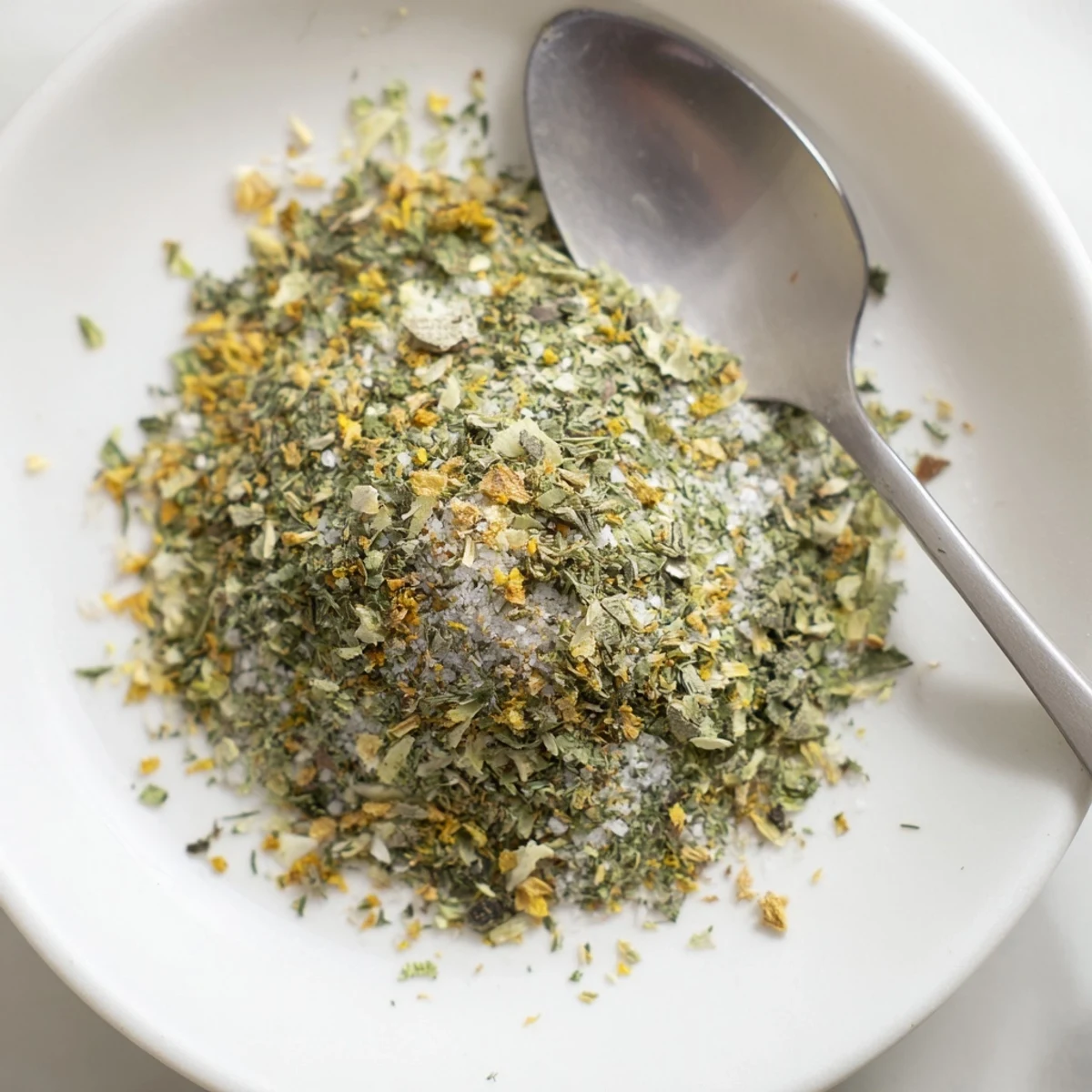 Spoonful of Dehydrated Tzatziki Seasoning Mix over Greek yogurt, creamy dip